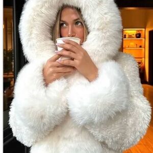 Women's White Faux Fur Coat